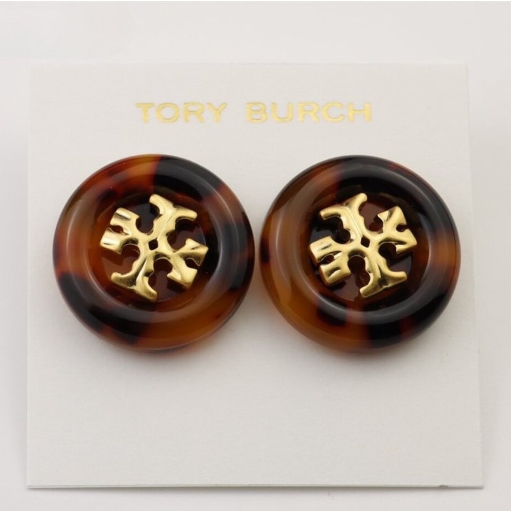 Tory Burcg • tortoise shell button style round earring with gold KirraT New $129